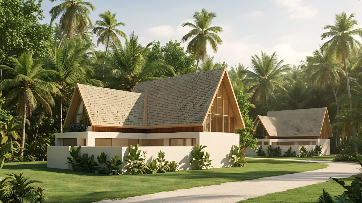 Diseño 3D exterior de las villas con la ampliación